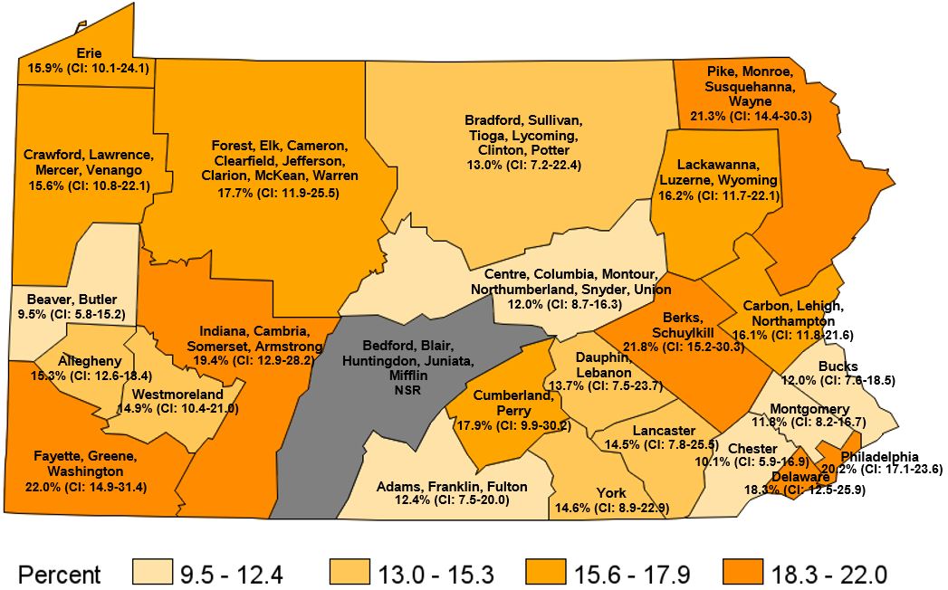 Fair or Poor General Health, Pennsylvania Regions, 2021